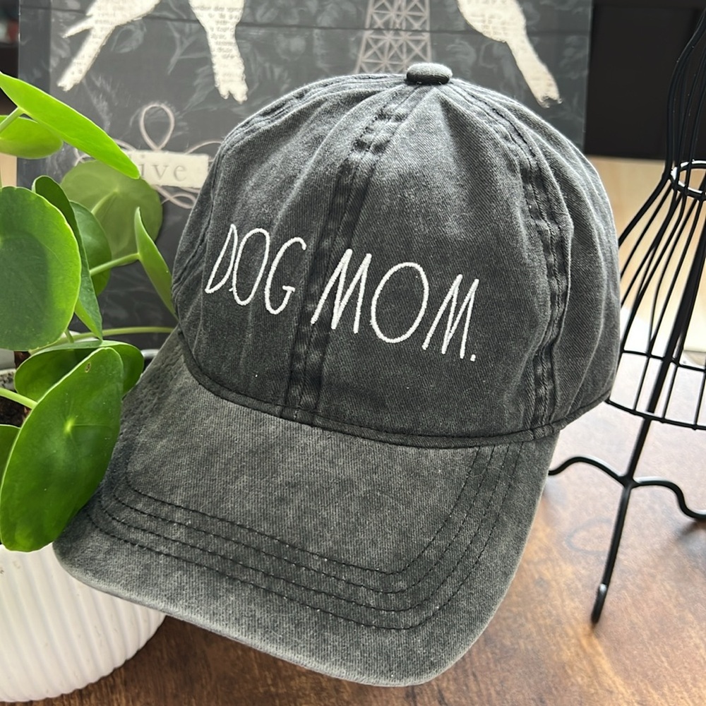 Gorgeous Rae Dunn Dog Mom Hat Grey Stonewash excellent condition NWOT adjustable